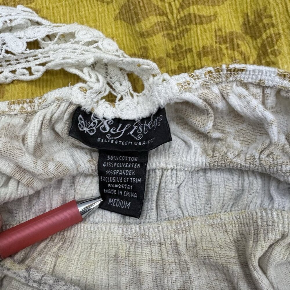 Y2K‎ Vintage Self Esteem Yellow Ombré Halter Tank Crochet Detail Boho SZ Medium - Picture 10 of 10